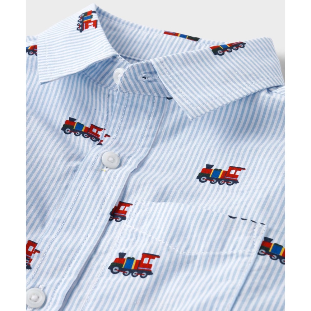 The Children’s Place Boy Poplin Train Button Down Up Shirt XL - Picture 2 of 6